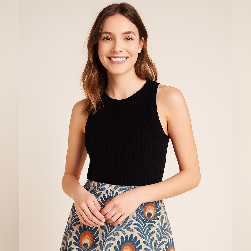 Cashmere Sleeveless Black Ribbed Sweater